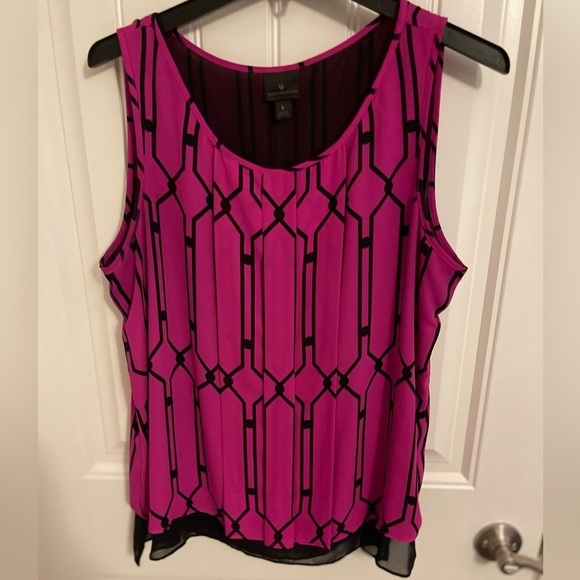 SLEEVELESS WOMEN‎ FUCHSIA & BLACK SIZE LARGE BLOUSE Worthington fully lined - Picture 1 of 7